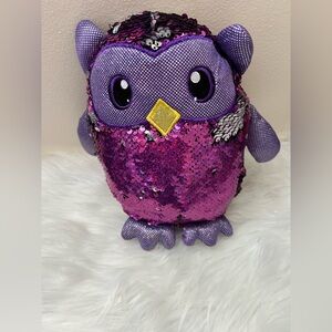 Shimmeez Oliver Owl Silver & purple
 Reversible Flip Sequin 8” plush